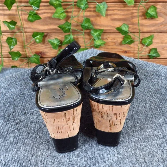 Franco Sarto Glare Women Sandal Size 7.5 Casual Dress Black Patent Leather Wedge - Picture 4 of 6